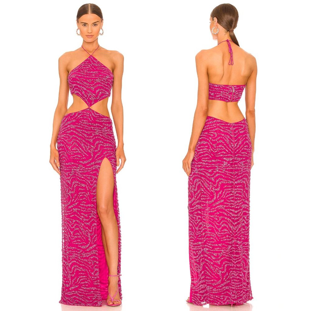 Retrofete Hendrix Dress Fuchsia Rose Tiger Stripe Hot Pink Maxi Gown XS